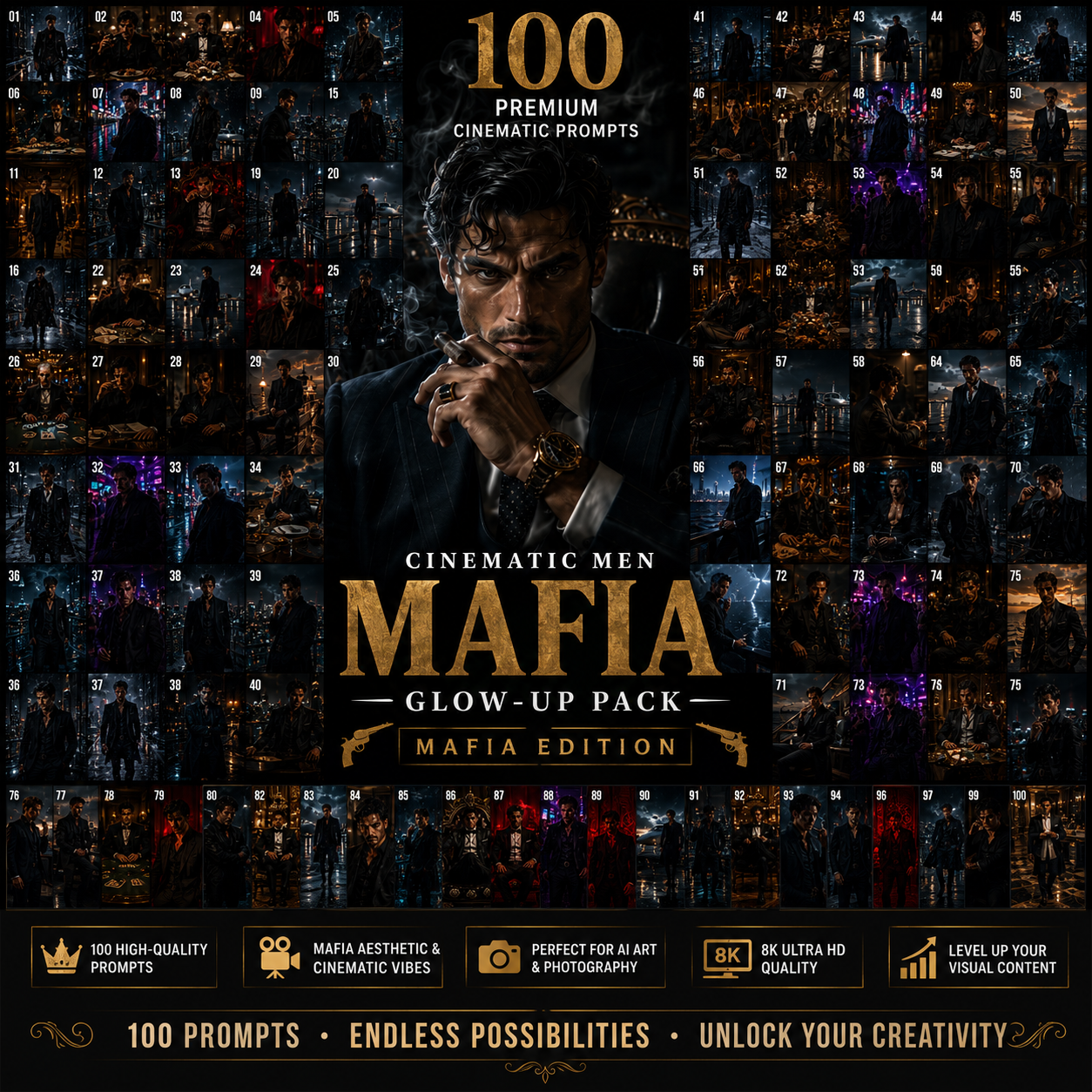 100 Mafia Energy AI Prompts | Cinematic Luxury Crime Collection