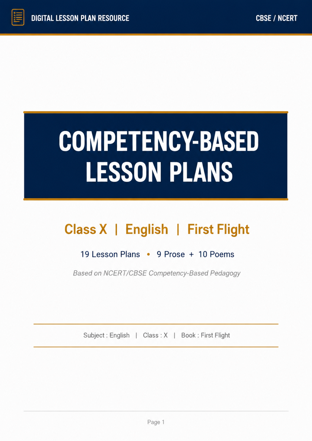 NCERT Class X First Flight || Competency Based Lesson Plans
