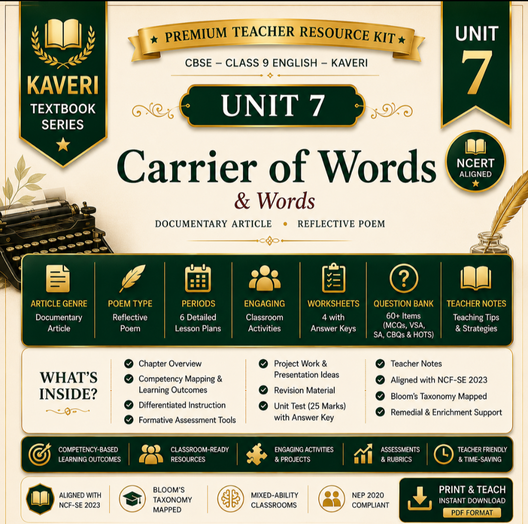 Class IX English NCERT (Kaveri) | Unit 7 – Carrier of Words & Words | Premium Teacher Resource Kit