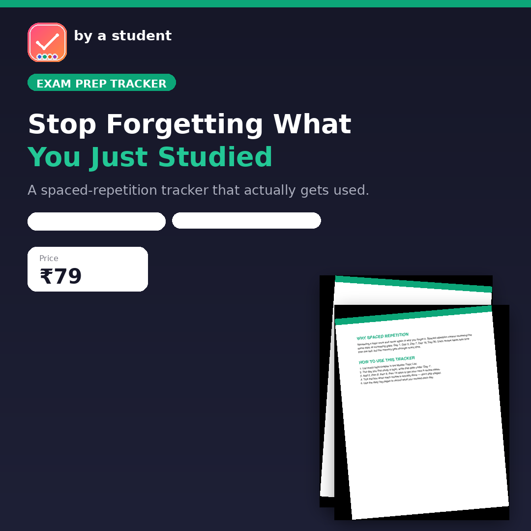 Exam Prep Tracker — Spaced Repetition Study Planner (PDF)