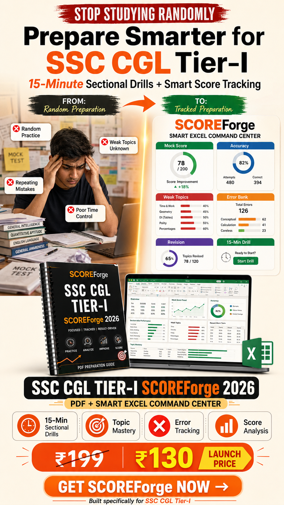 SSC CGL 2026, Tier 1-- ScoreForge — The Sectional Sprint System + Free excel sheet to track your studies