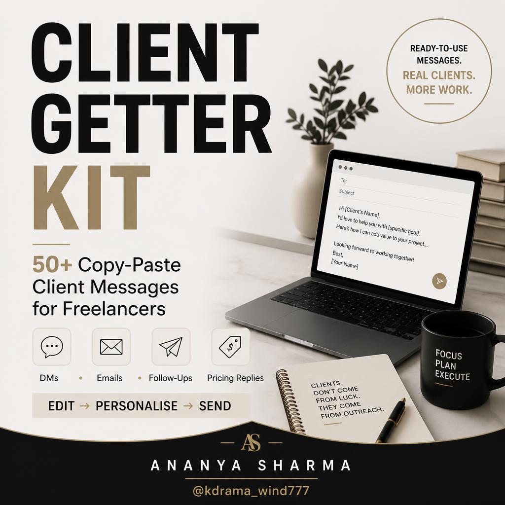 CLIENT GETTER KIT —50+ Copy-Paste Client Messages for Freelancers | DMs, Emails, Follow-Ups & Pricing Replies